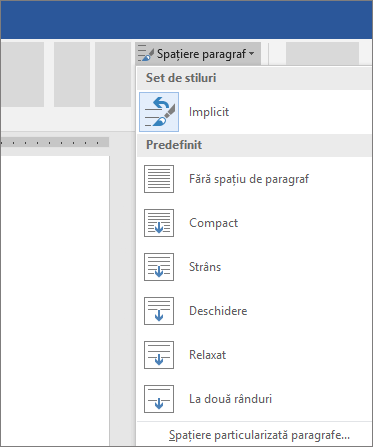 Opțiuni pentru modificarea spațierii paragrafelor în Word