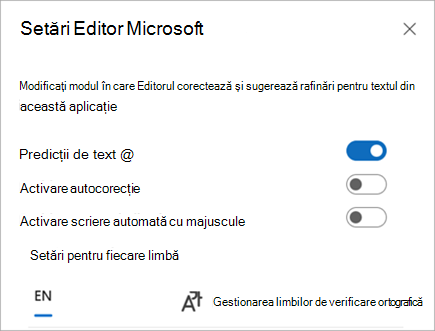 Activați sau dezactivați setările editorului.