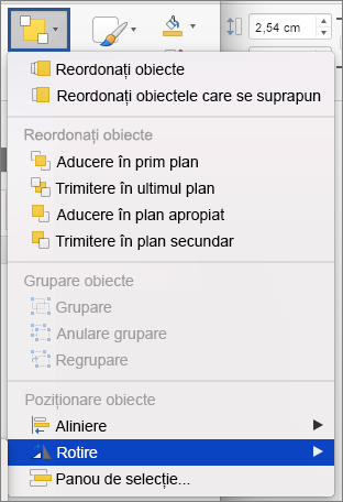 Butonul Rotire din meniul Aranjare