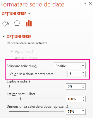 Caseta Scindare serie după din panoul Formatare serie de date