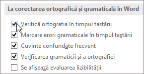 Caseta de selectare Verificarea ortografiei în timpul tastării