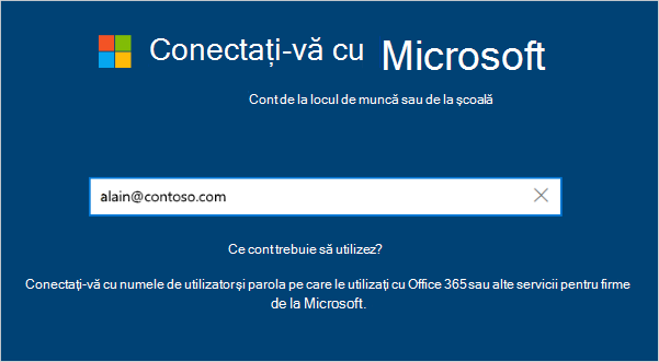 Ecranul de conectare cu adresa de e-mail