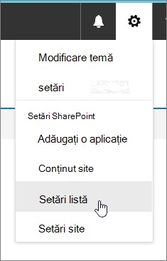 Settings menu with List settings highlighted