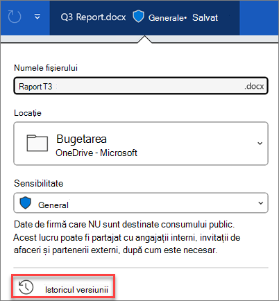 Istoricul versiunilor în Microsoft 365