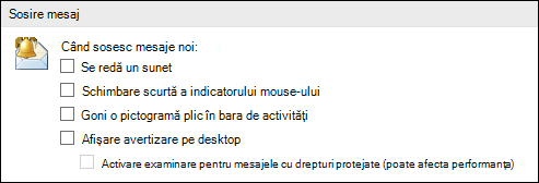 Opțiuni pentru sosirea mesajelor