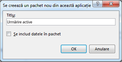 Caseta de dialog Se creează un pachet nou din această aplicație