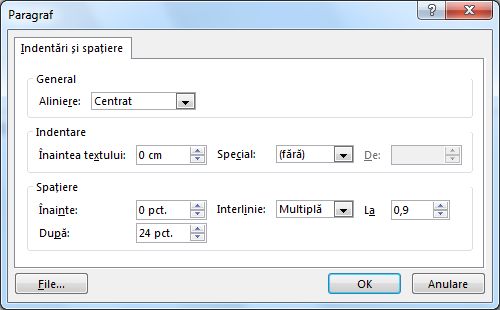 Caseta de dialog Paragraf în PowerPoint