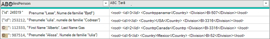 Date JSON și XML eșantion