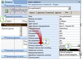 Добавление разрыва страницы в отчет с группировкой