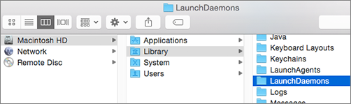 Перейдите в папку "Библиотека", а затем — в папку LaunchDaemons