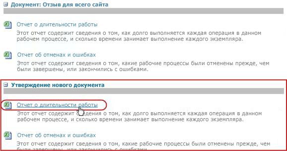 Выбор ссылки на отчет о длительности работы