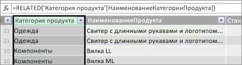 Вычисляемый столбец категории продукта