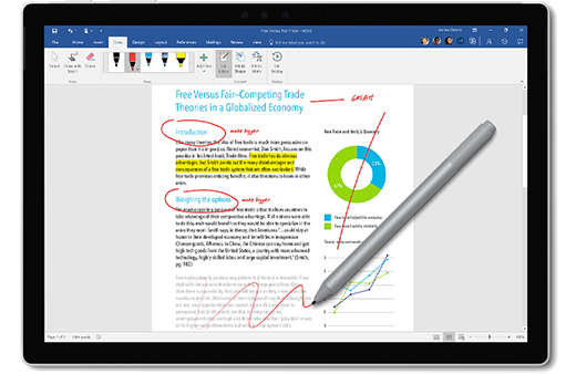 Изображение ручки Surface, помечающего документ.