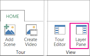 Кнопка Layer Pane (Область слоев) на вкладке Home (Главная) в Power Map