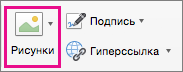 На вкладке "Сообщение" выделен значок "Рисунки".