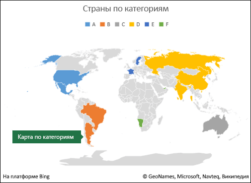 Диаграмма Excel с картой с данными по категориям