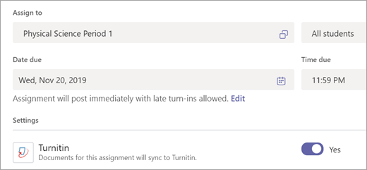 Turnitin option toggled to Yes