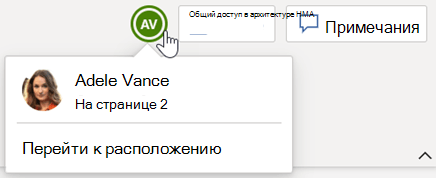 Соавторы, у которых в настоящий момент также открыт документ, отображаются справа на ленте.