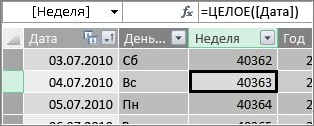 Столбец "Неделя"