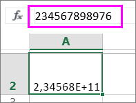 если число содержит 12 или более цифр, его значение отображается в экспоненциальном виде