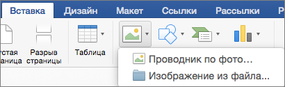 На вкладке "Вставка" выделена команда "Рисунок из файла".