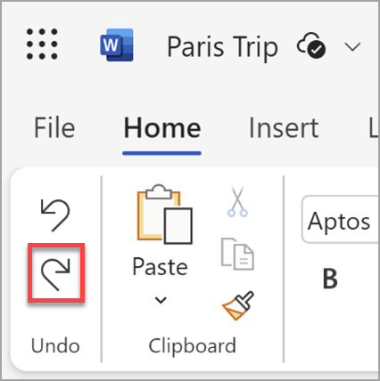 Кнопка "Повторить" в Microsoft Word для Интернета.