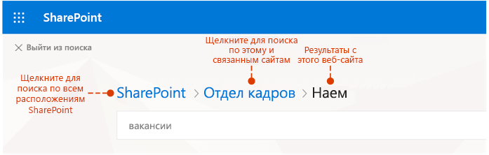 Снимок экрана, показывающий, где результаты поиска поступают из и из других источников