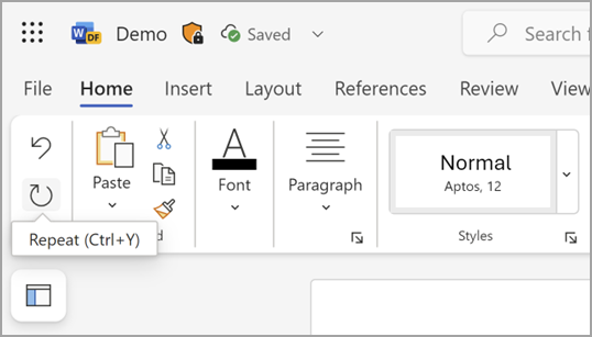 Кнопка Повторить в Microsoft Word в Интернете.