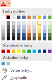 Výberom šípky nadol vedľa tlačidla Farba písma otvorte ponuku farieb