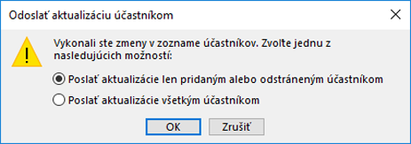 Môžete si vybrať, či sa má odoslať aktualizácia všetkým účastníkom.