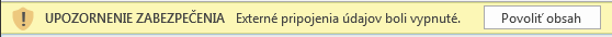 Upozornenie na pripojenie externých údajov v Exceli
