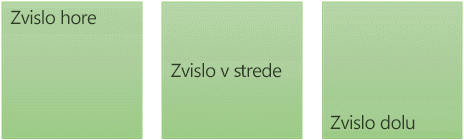 Tri možnosti zvislého zarovnania textu : nahor, do stredu a nadol