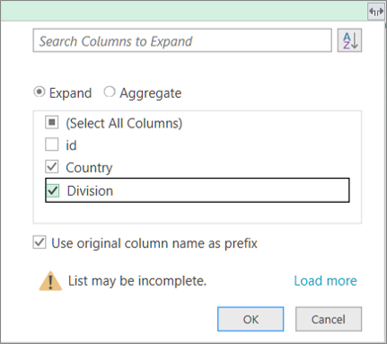 Expanding the structured Table into the query table