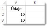 Údaje v bunkách A2 a A3 v excelovom hárku