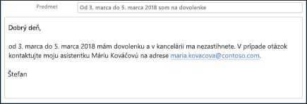 Vytvorte si šablónu pre odpovede Mimo pracoviska.