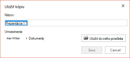 Dialógové okno Uložiť kópiu v PowerPointe online