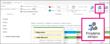 Výber položky Priradenia prostriedkov na karte Dostupnosť