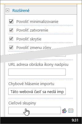 Rozšírená časť s vlastnosťami webovej časti so zvýraznenou cieľovou skupinou