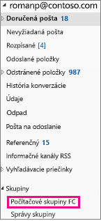 Navigačná tabla v Outlooku 2016 so zvýraznenými skupinami