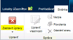 Tlačidlo Zastaviť úpravy na karte Strana