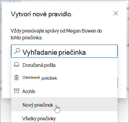 Vytvorenie pravidla v Outlooku na webe