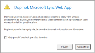 Lync Web Acces -- vždy dôverovať doméne doplnku alebo povoliť iba pre túto reláciu