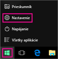 Prechod do nastavení prostredníctvom ponuky Štart vo Windowse 10