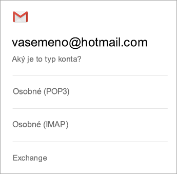 Výber položky Exchange