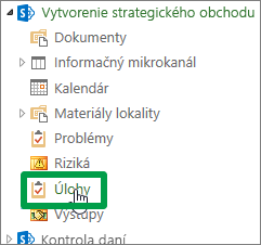 Kliknite na položku Úlohy pod názvom projektu