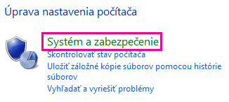 Prepojenie Systém a zabezpečenie v ovládacom paneli vo Windowse 8