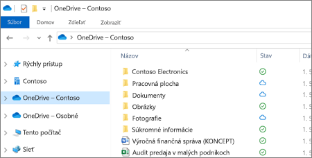 Snímka obrazovky so súbormi OneDrivu for Business v Prieskumníkovi