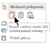 V časti Možnosti prilepenia vyberte prvú možnosť Použiť cieľový motív