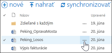 Ak chcete v dokumente otvoriť kartu s kontextovými informáciami, vyberte ikonu Viac (tri bodky) vedľa názvu dokumentu vo OneDrive for Business