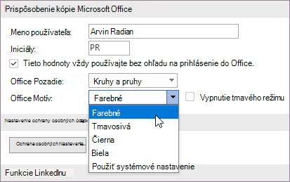 Nastavenie pre motív Office